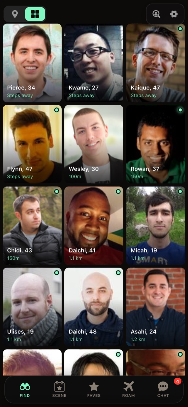 Photo grid of nearby people with names and distances